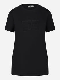 T-shirt in jersey con logo ricamato nera