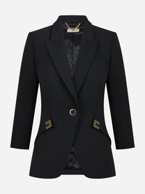 Blazer nero in doppio crepe stretch con dettagli logo