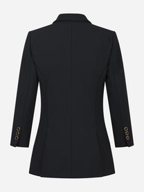 Blazer nero in doppio crepe stretch con dettagli logo