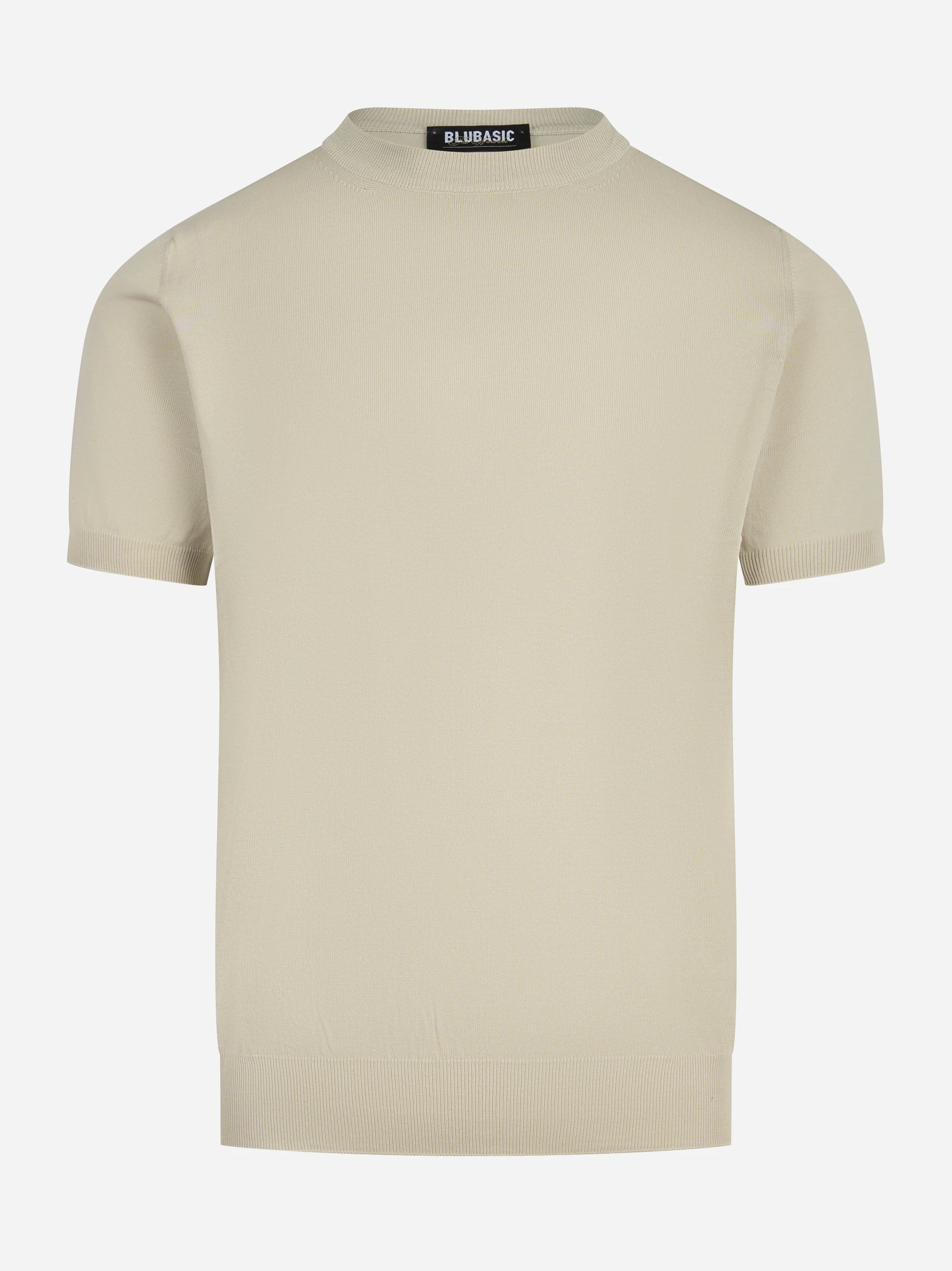 Maglia girocollo manica corta in cotone beige