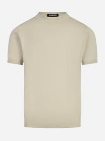 Maglia girocollo manica corta in cotone beige
