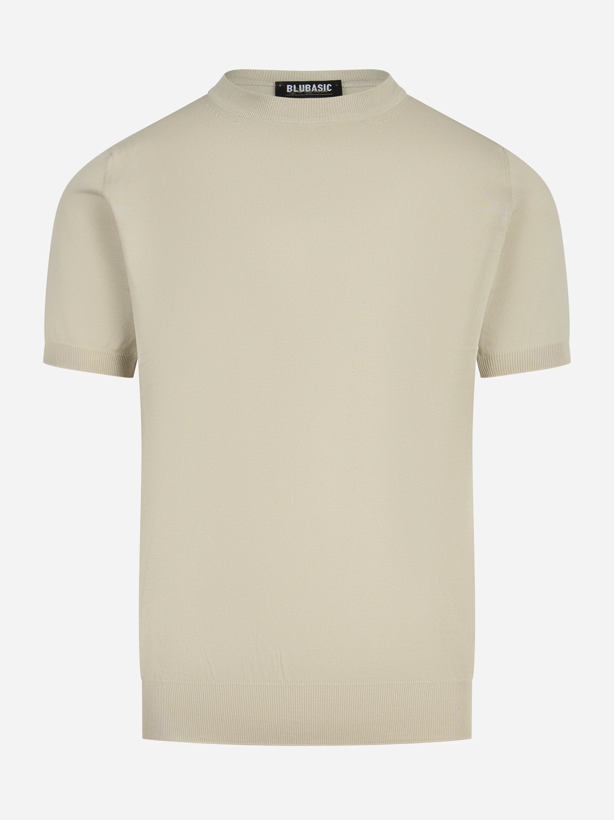 Maglia girocollo manica corta in cotone beige