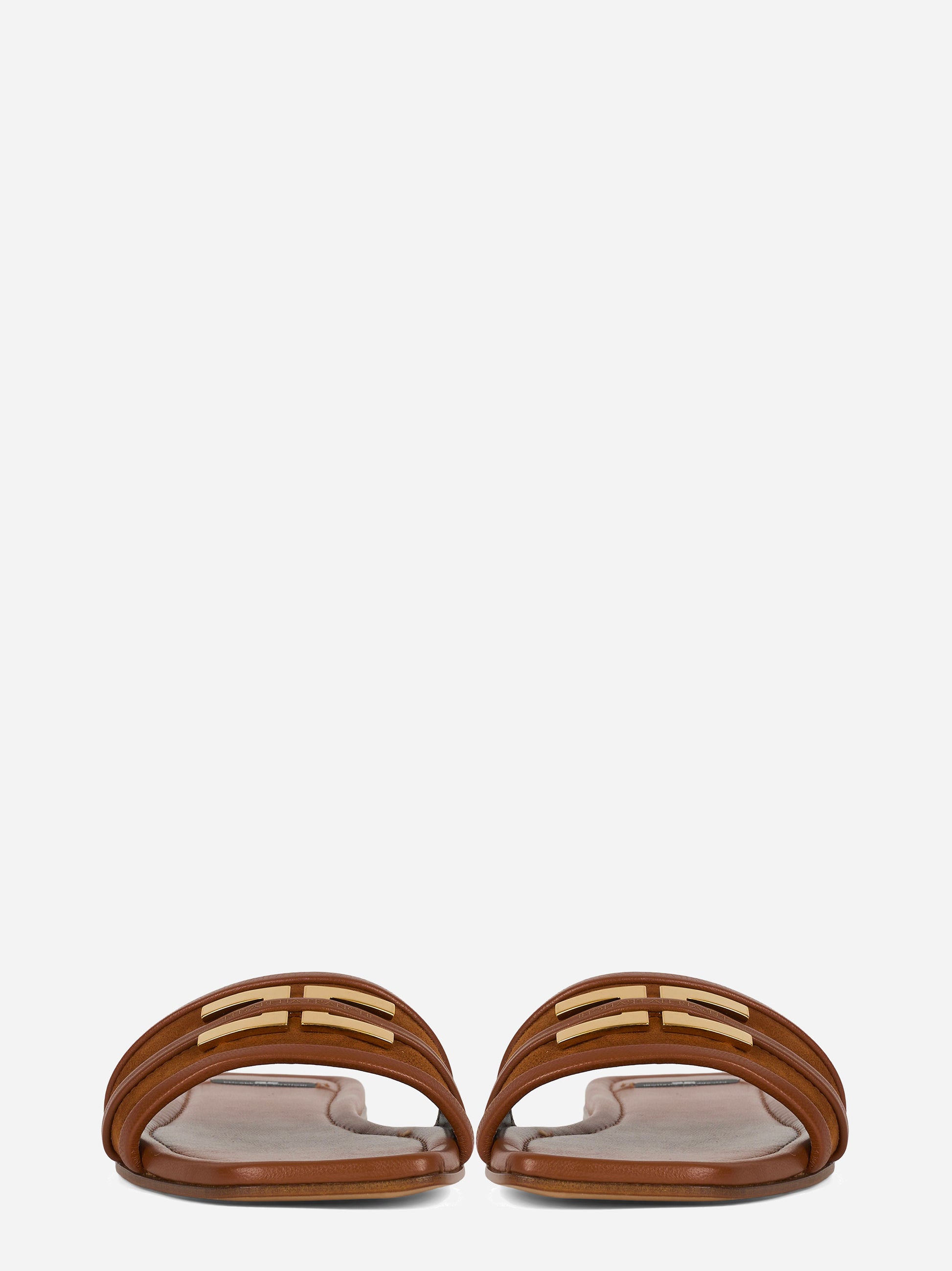 Sandalo flat in pelle con dettaglio logo marrone