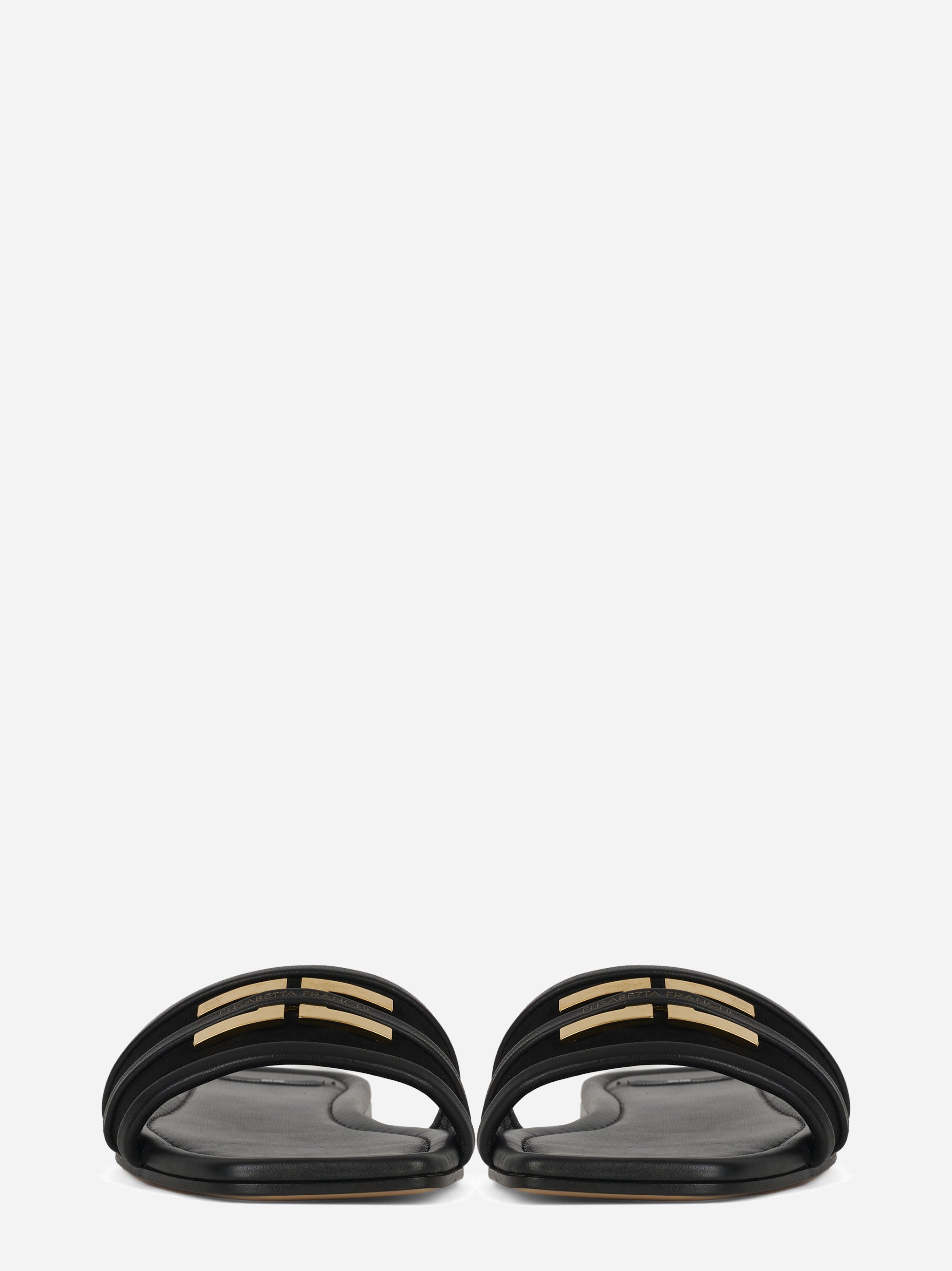 Sandalo flat in pelle con dettaglio logo nero