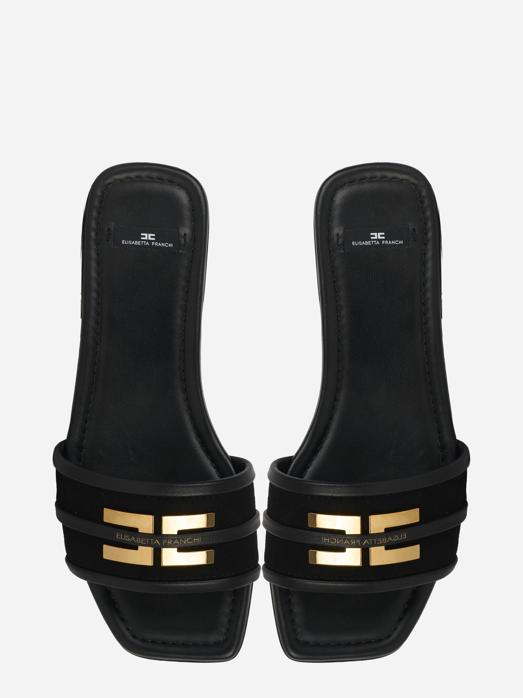 Sandalo flat in pelle con dettaglio logo nero