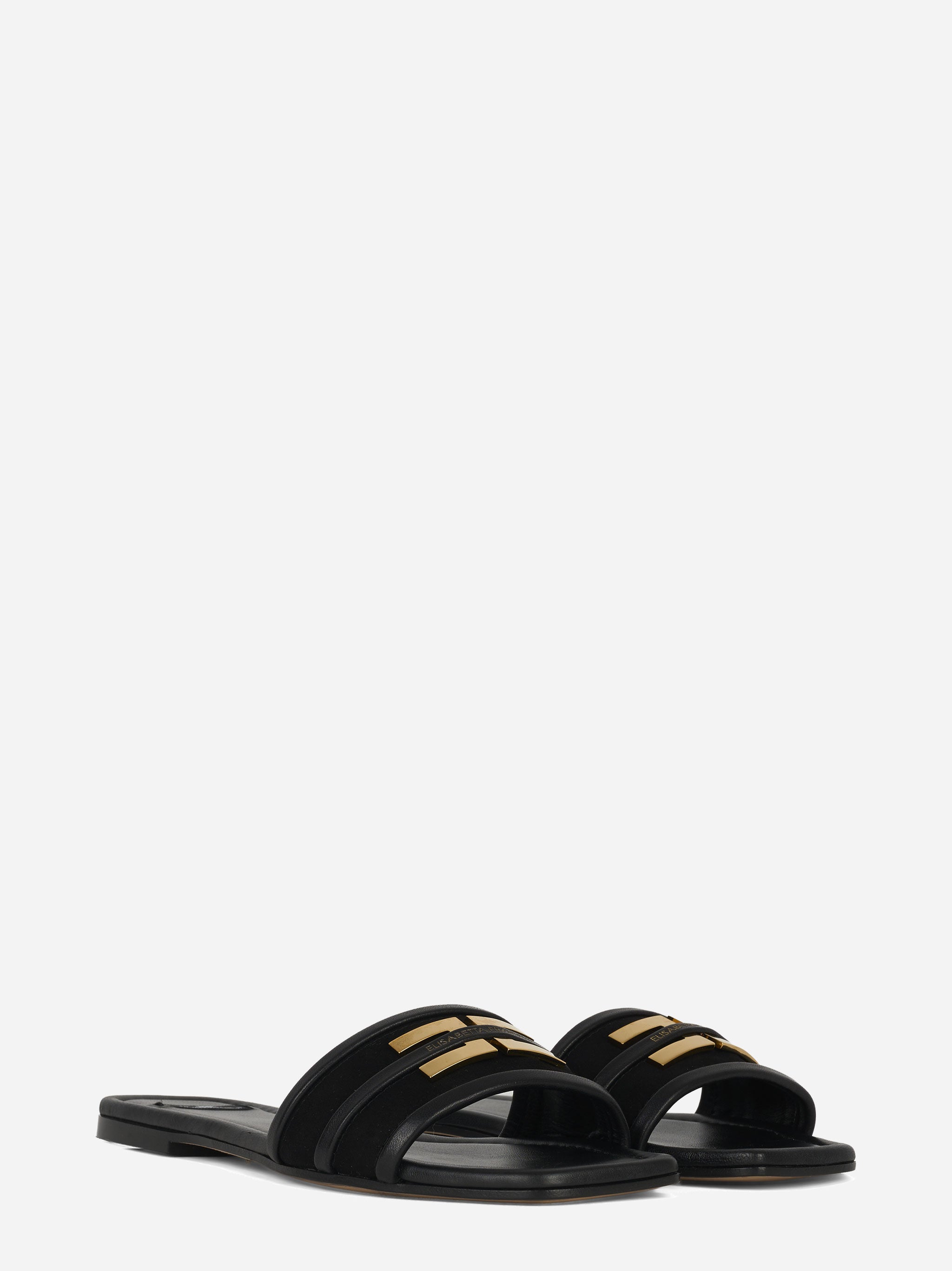 Sandalo flat in pelle con dettaglio logo nero