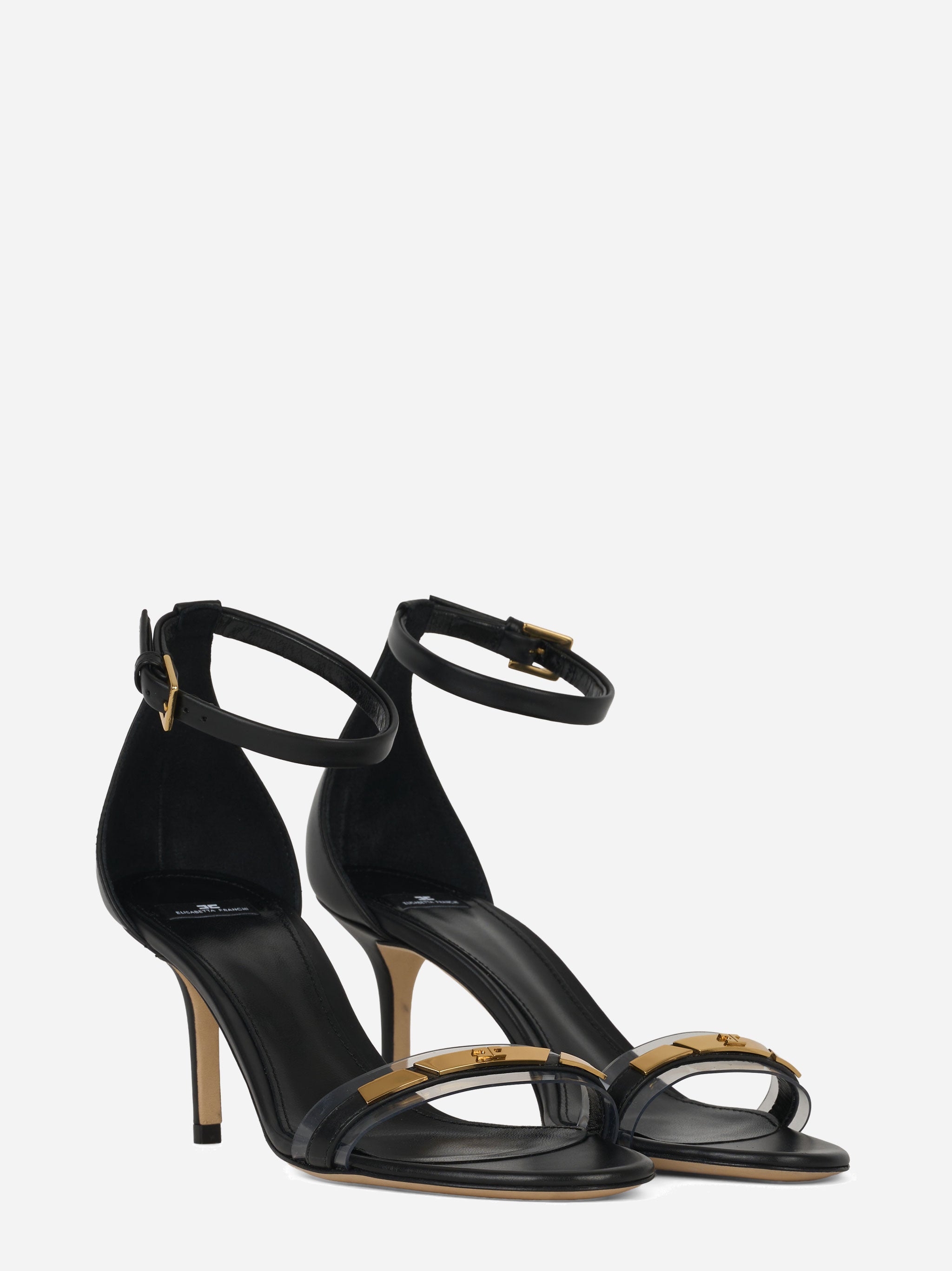 Sandalo in pelle con inserto trasparente nero