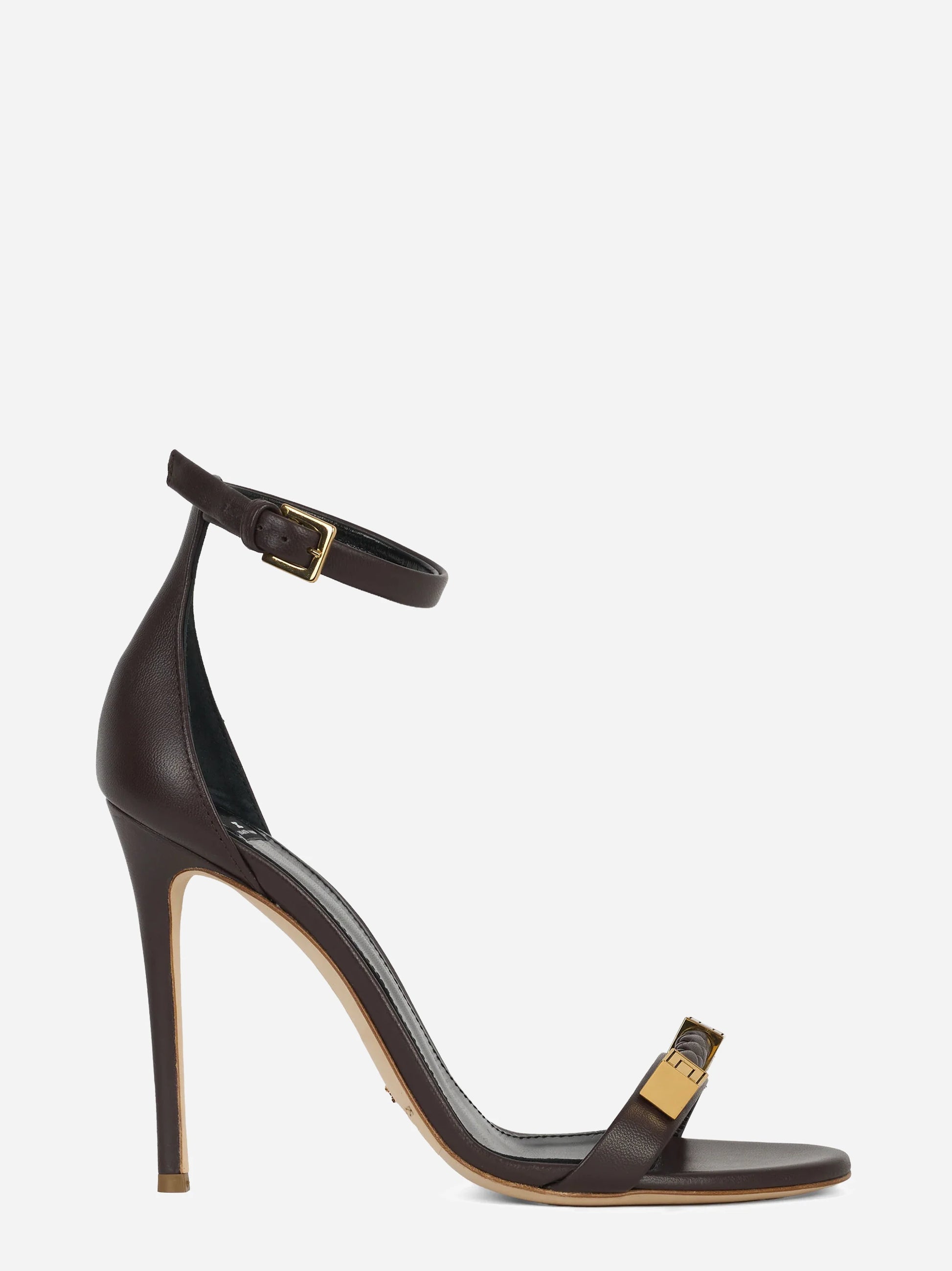 Sandalo in pelle con dettagli logo marrone