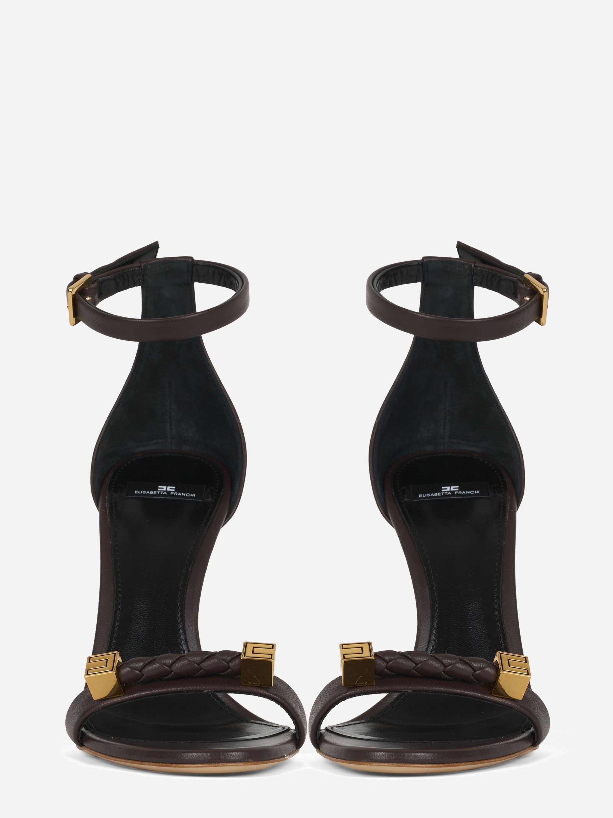Sandalo in pelle con dettagli logo marrone