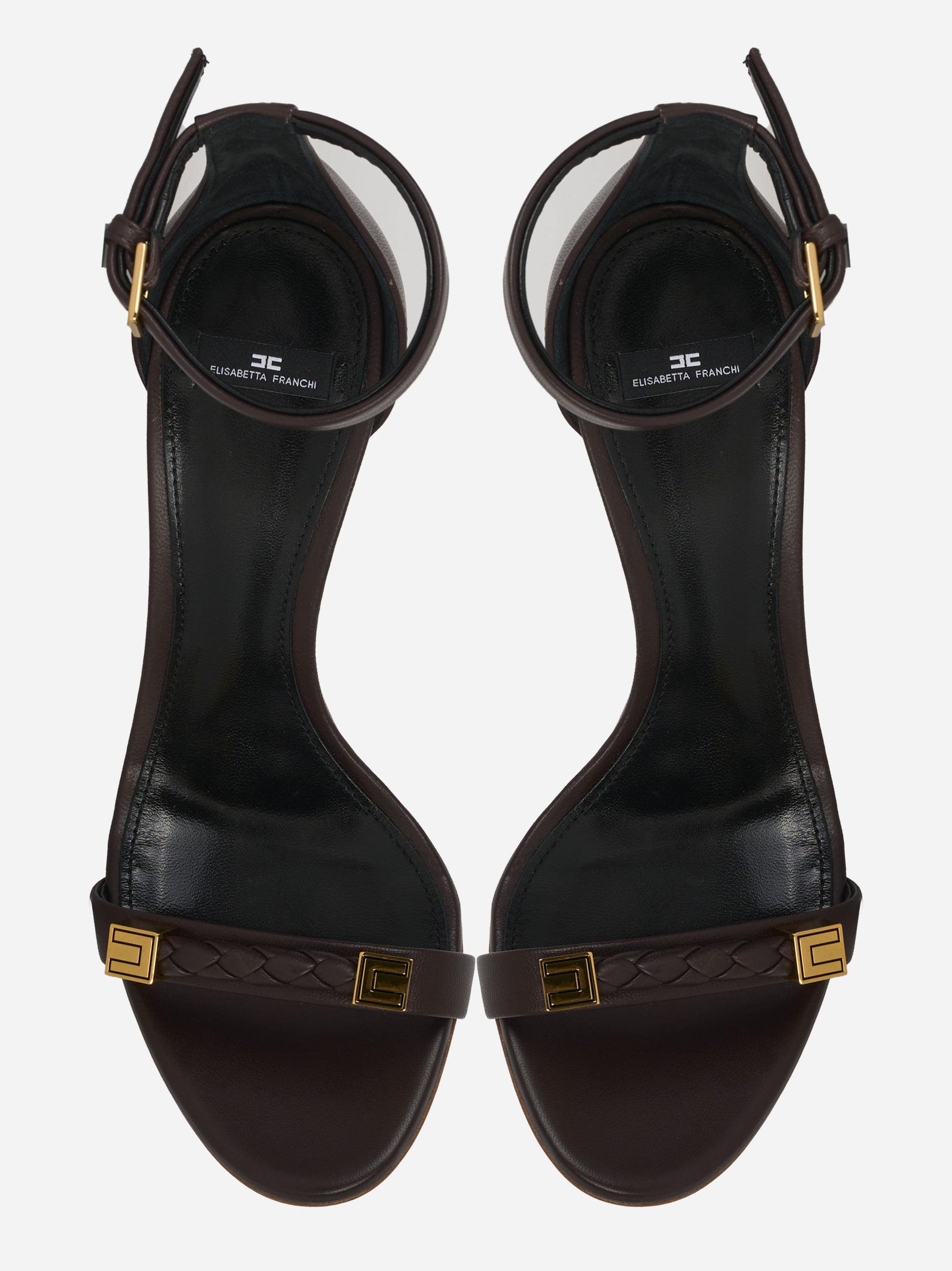 Sandalo in pelle con dettagli logo marrone
