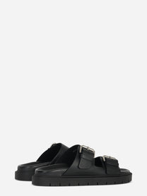 Sandalo flat nero con doppia fascia