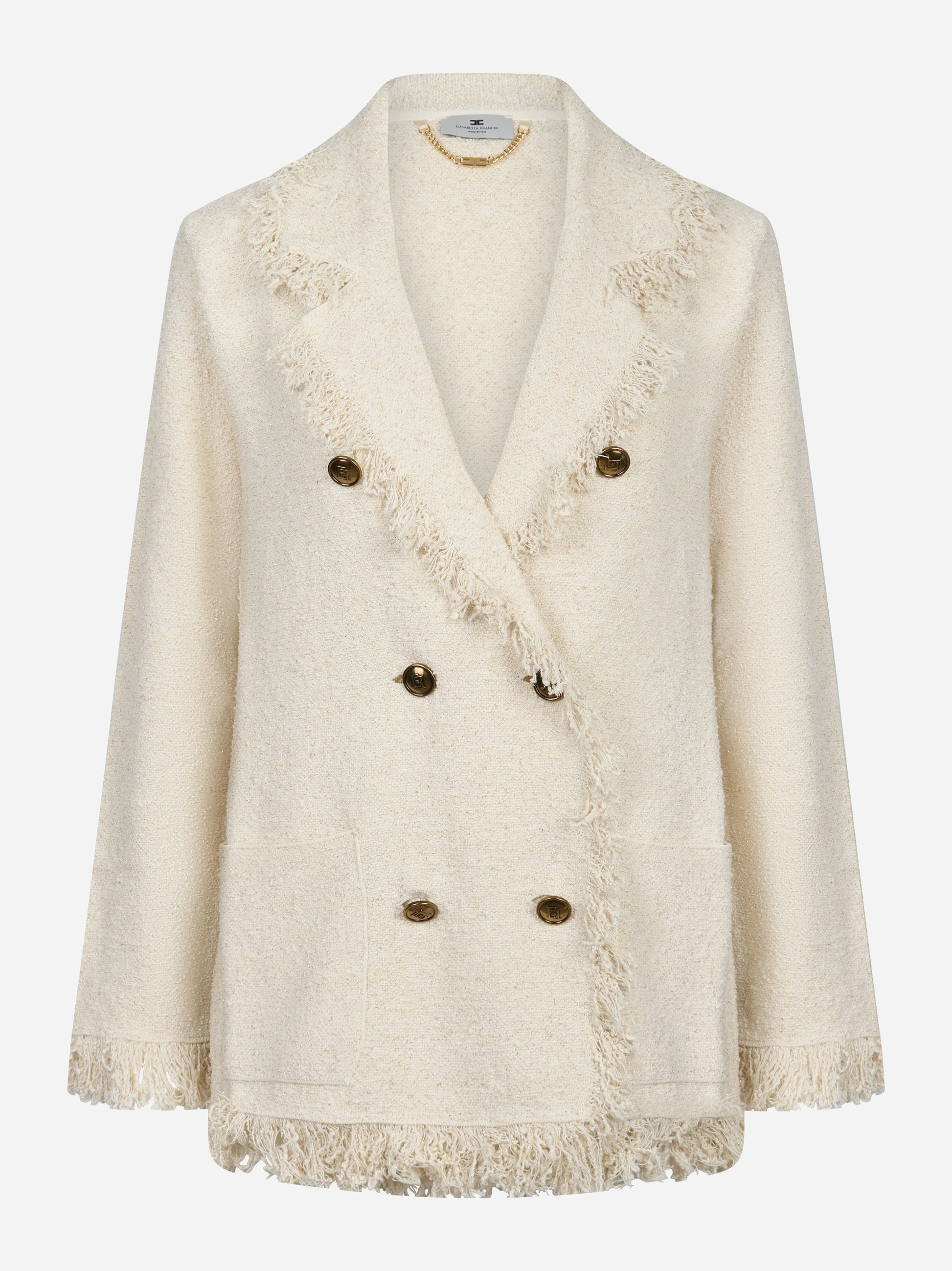Giacca in maglia bouclé con frange