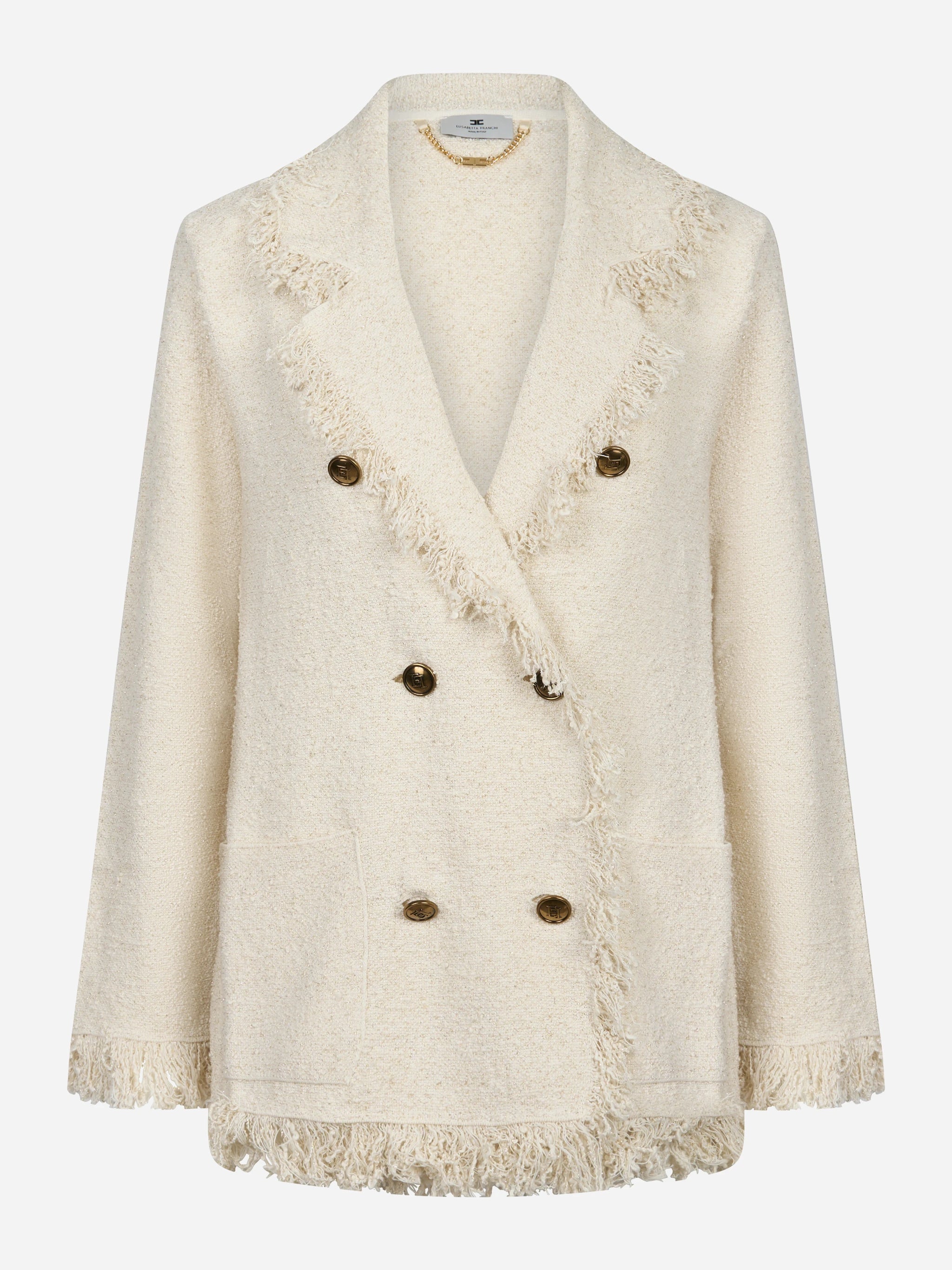 Giacca in maglia bouclé con frange