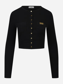 Cardigan in maglia nero a micro trecce