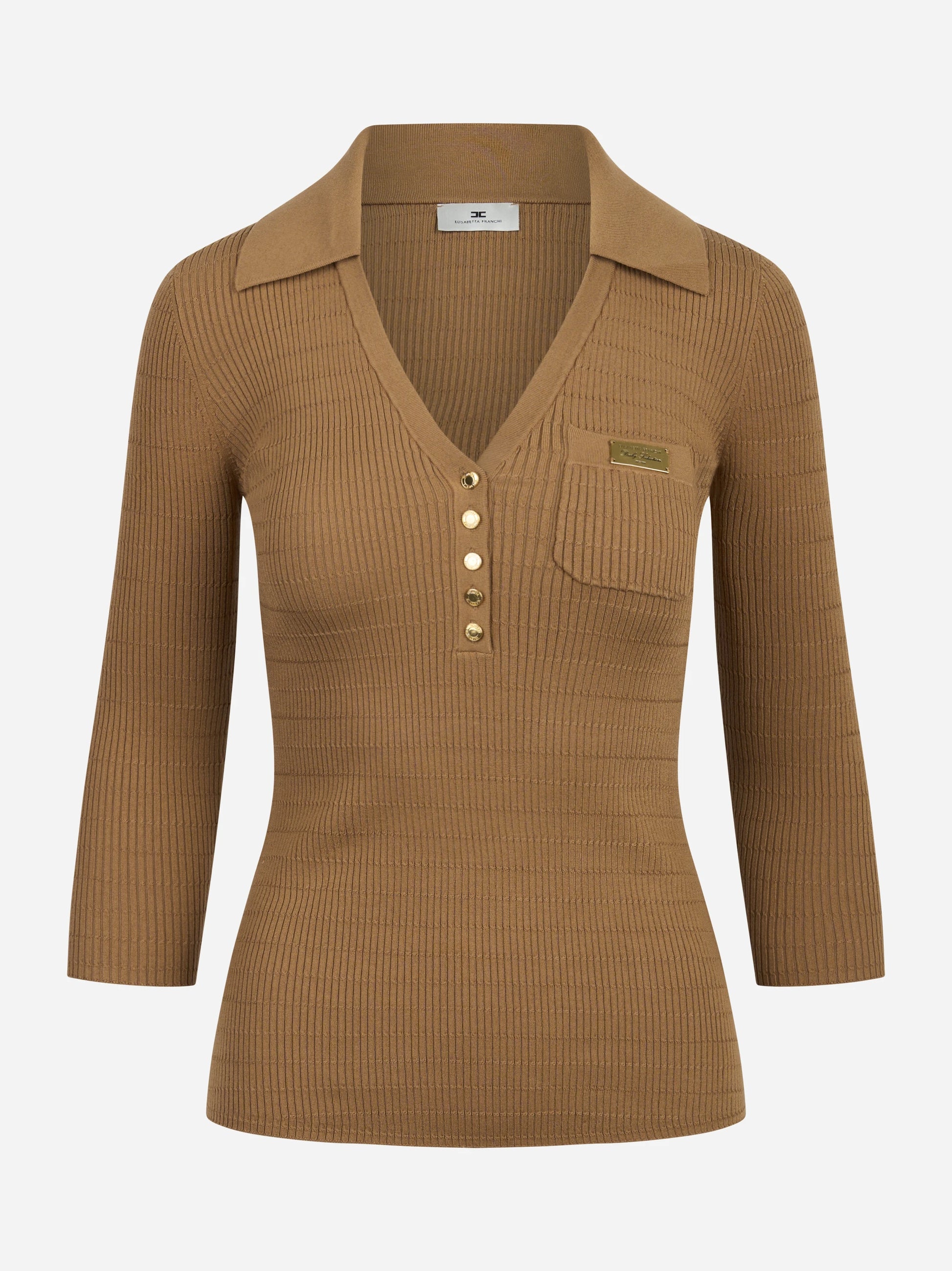 Polo beige in maglia a micro trecce