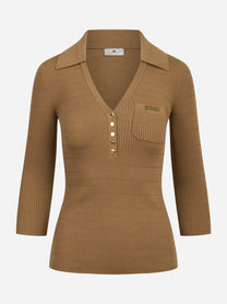 Polo beige in maglia a micro trecce