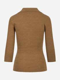 Polo beige in maglia a micro trecce