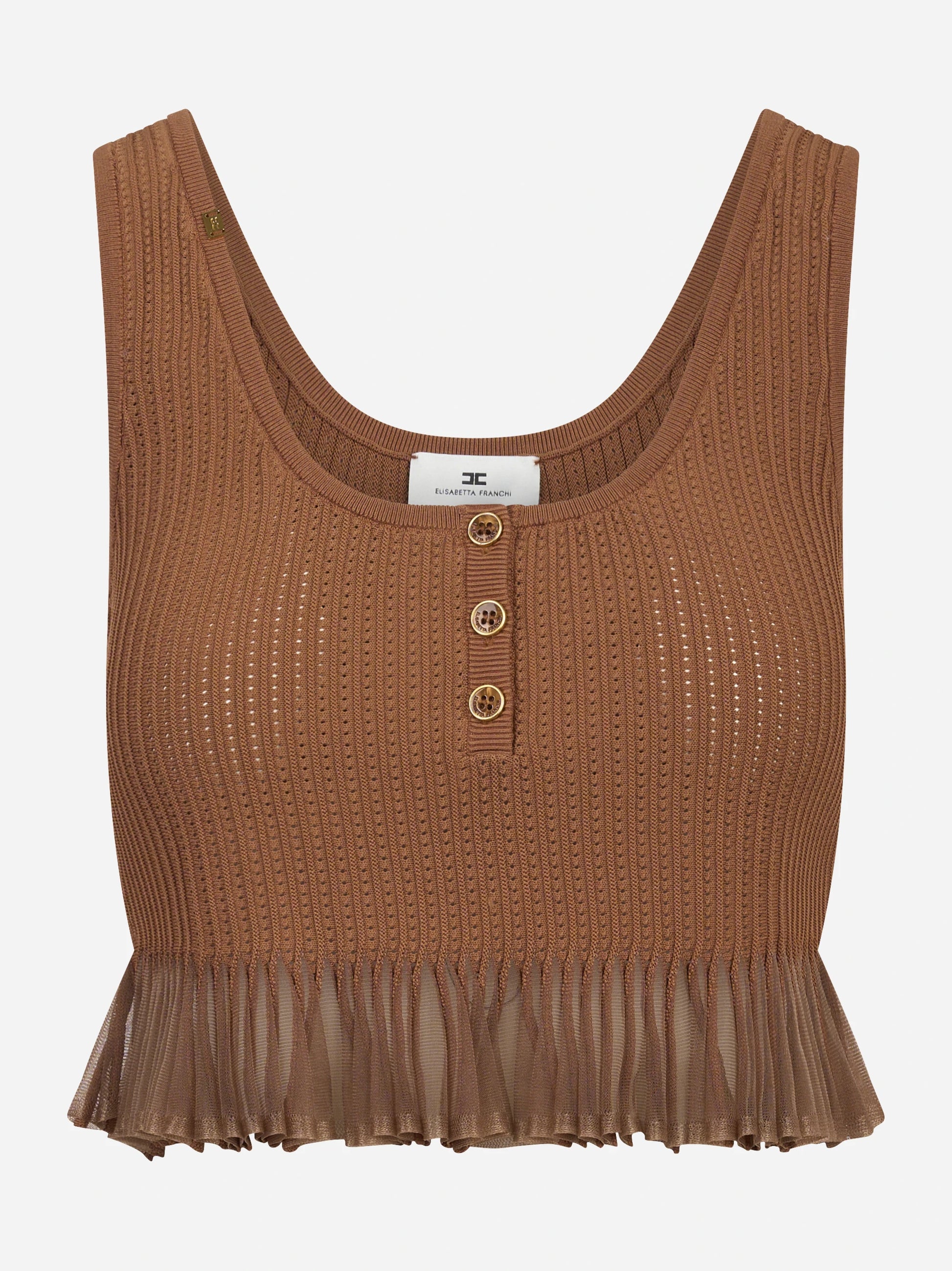 Top in maglia marrone a jour