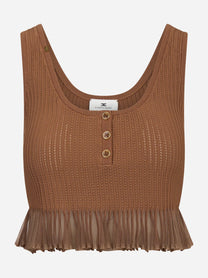 Top in maglia marrone a jour