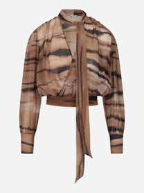 Blusa in chiffon con stampa tigre