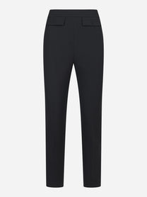 Pantalone nero in doppio crepe stretch con logo ricamato