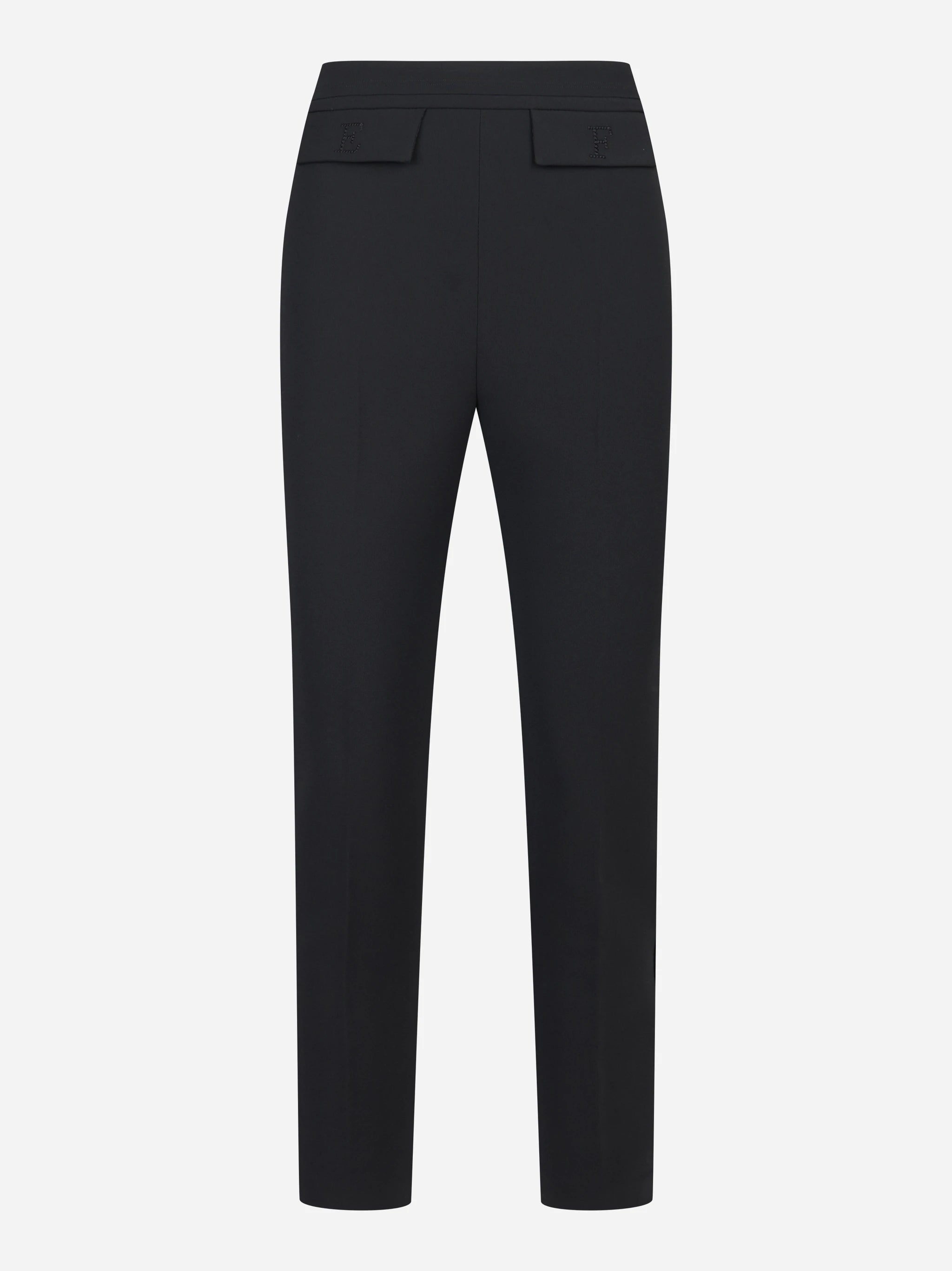 Pantalone nero in doppio crepe stretch con logo ricamato