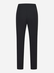 Pantalone nero in doppio crepe stretch con logo ricamato