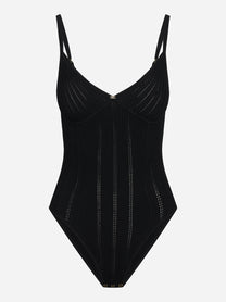Body nero in maglia à jour
