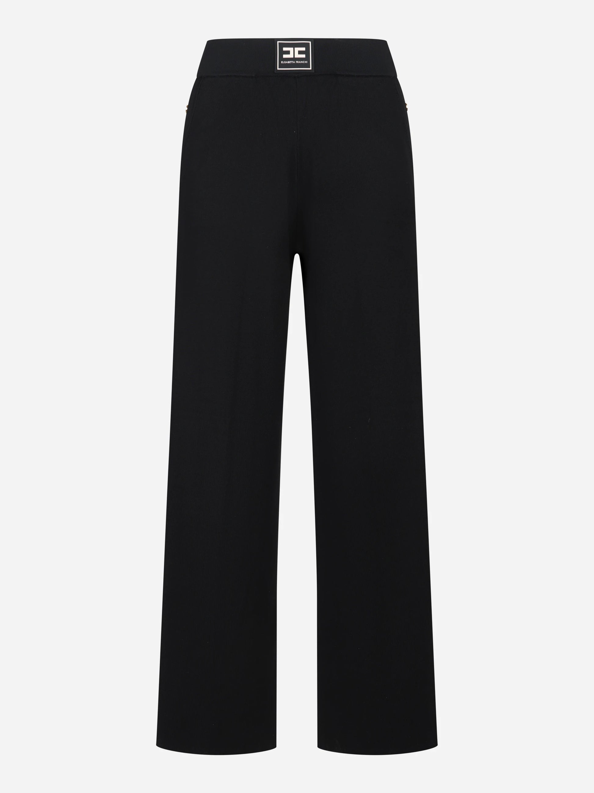 Pantalone in maglia nero con bande in viscosa lucida