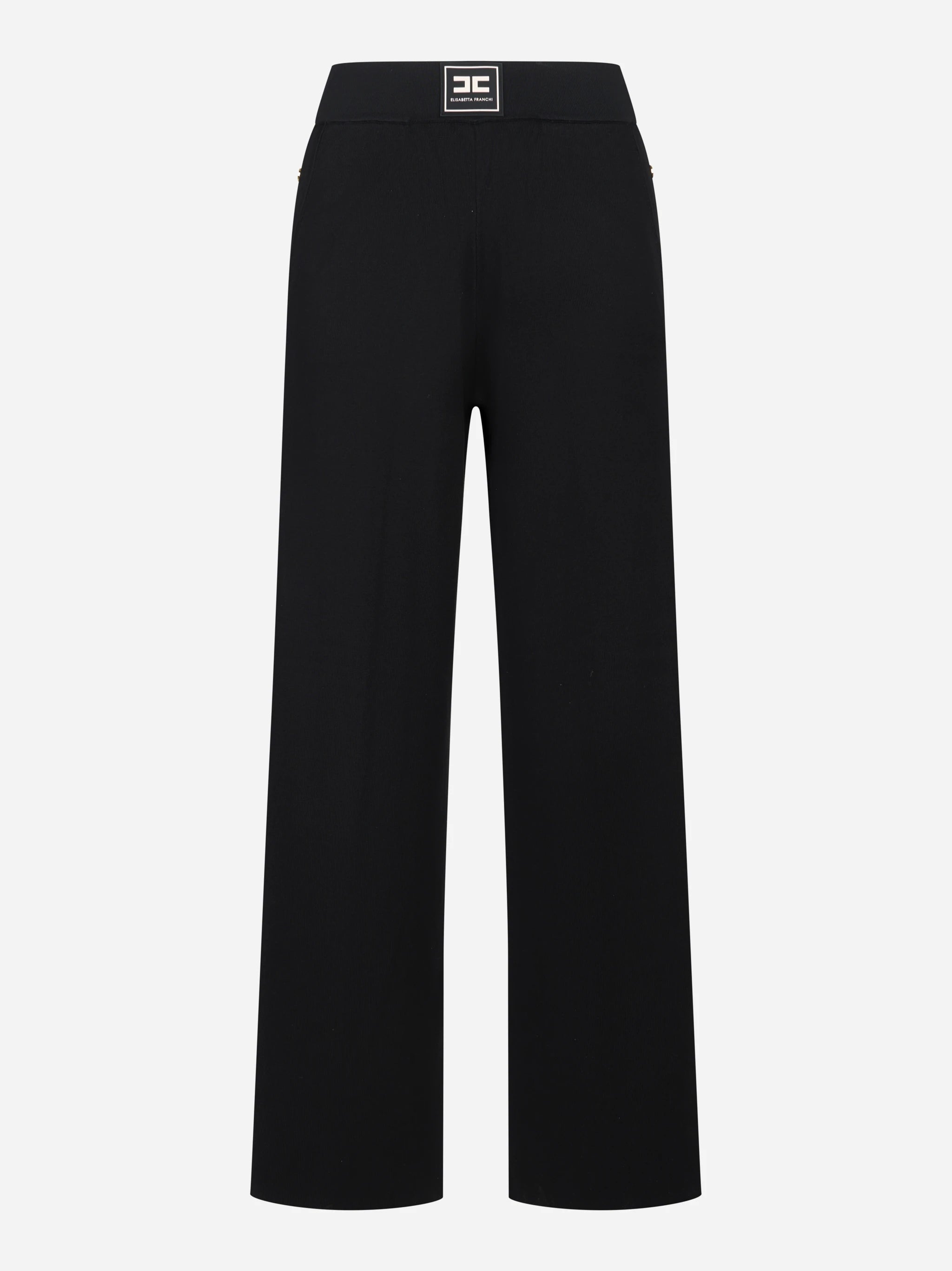 Pantalone in maglia nero con bande in viscosa lucida