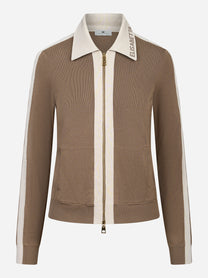 Giacca in maglia beige con bande in viscosa lucida