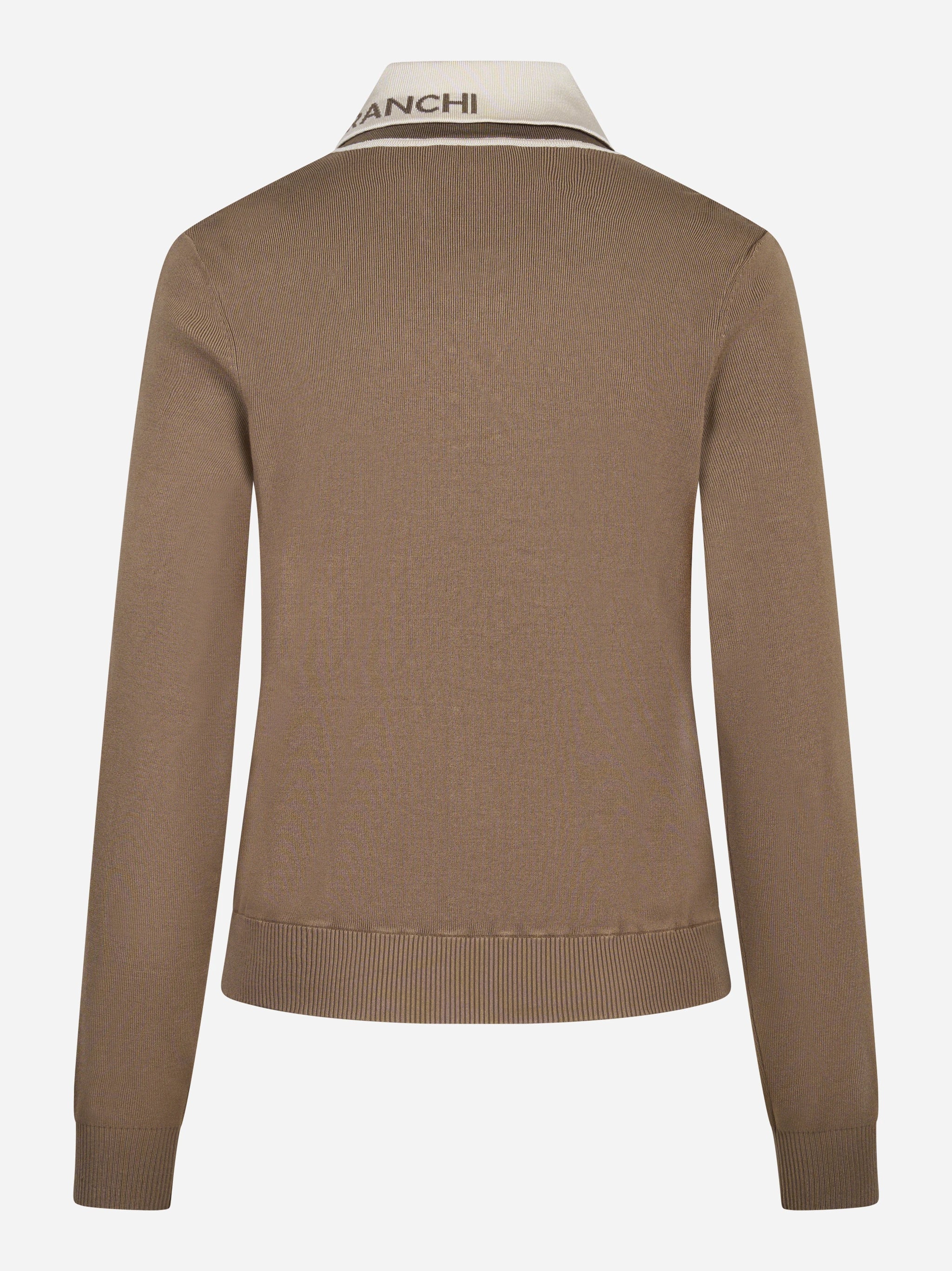 Giacca in maglia beige con bande in viscosa lucida