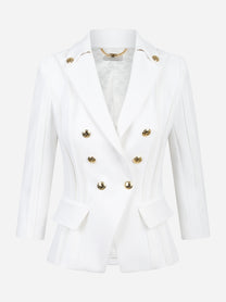 Blazer bianco in doppio crêpe stretch con motivi a taglio vivo