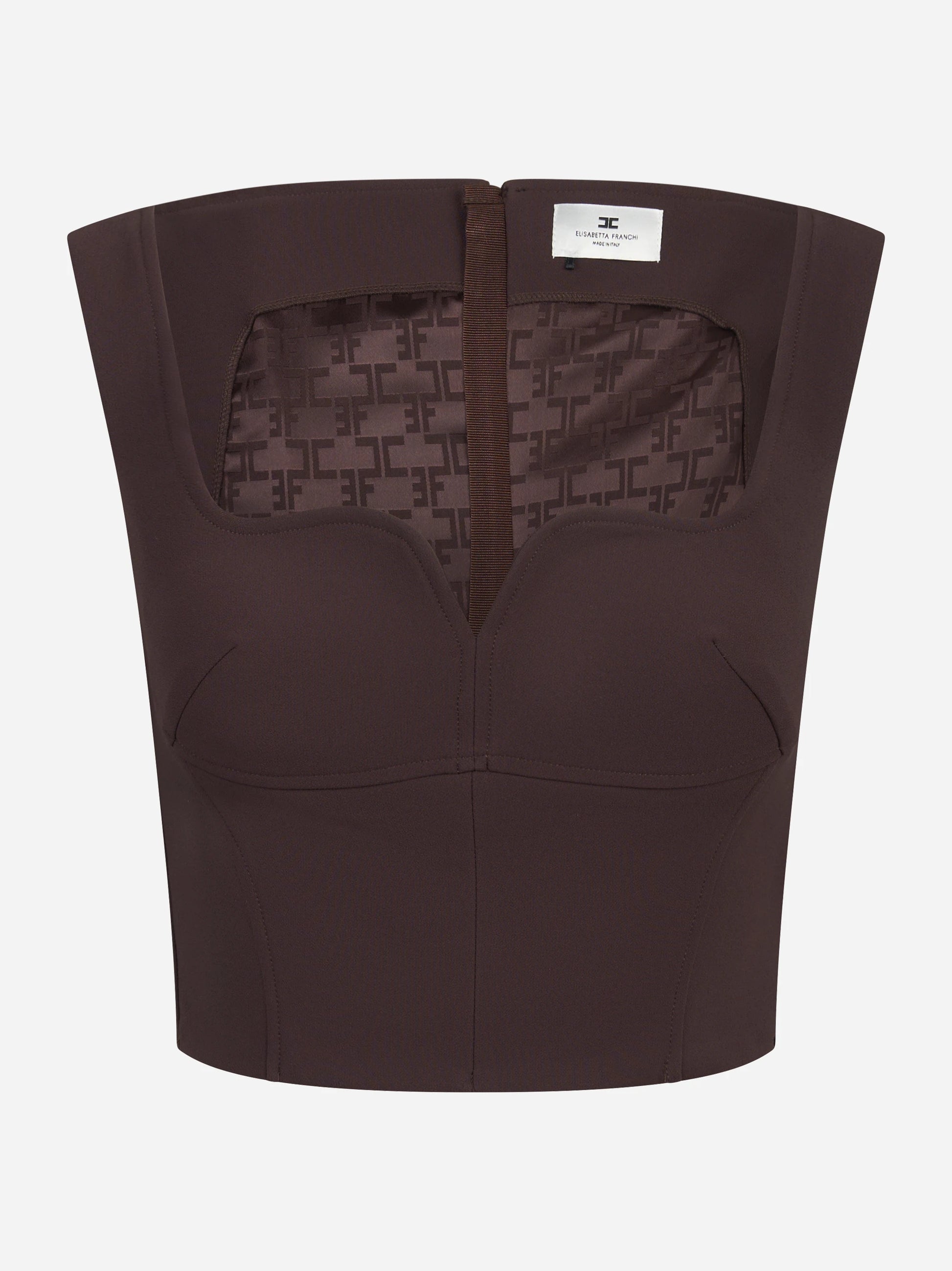 Top in doppio crepe stretch marrone