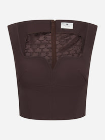 Top in doppio crepe stretch marrone