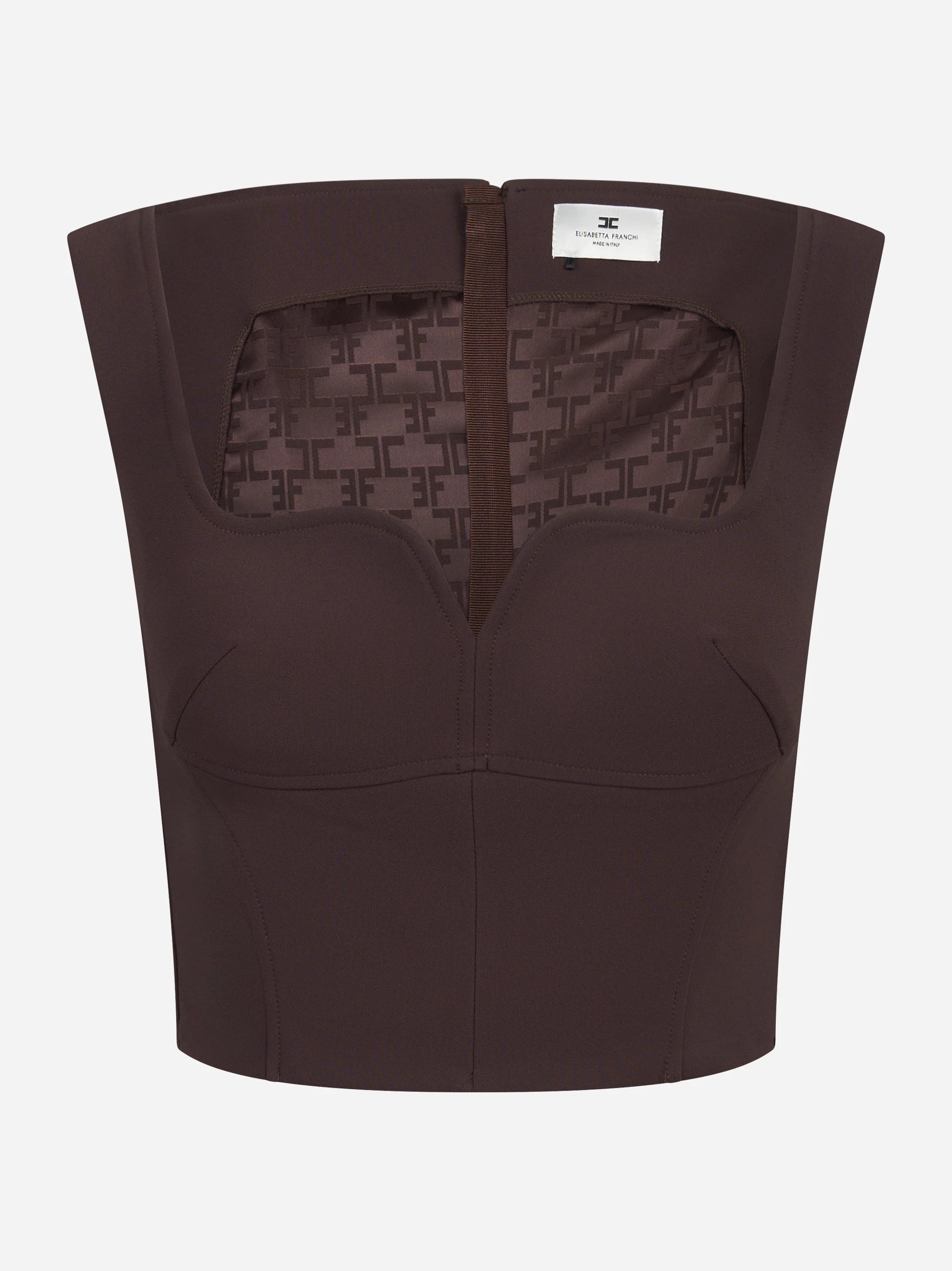 Top in doppio crepe stretch marrone