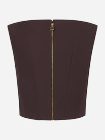 Top in doppio crepe stretch marrone
