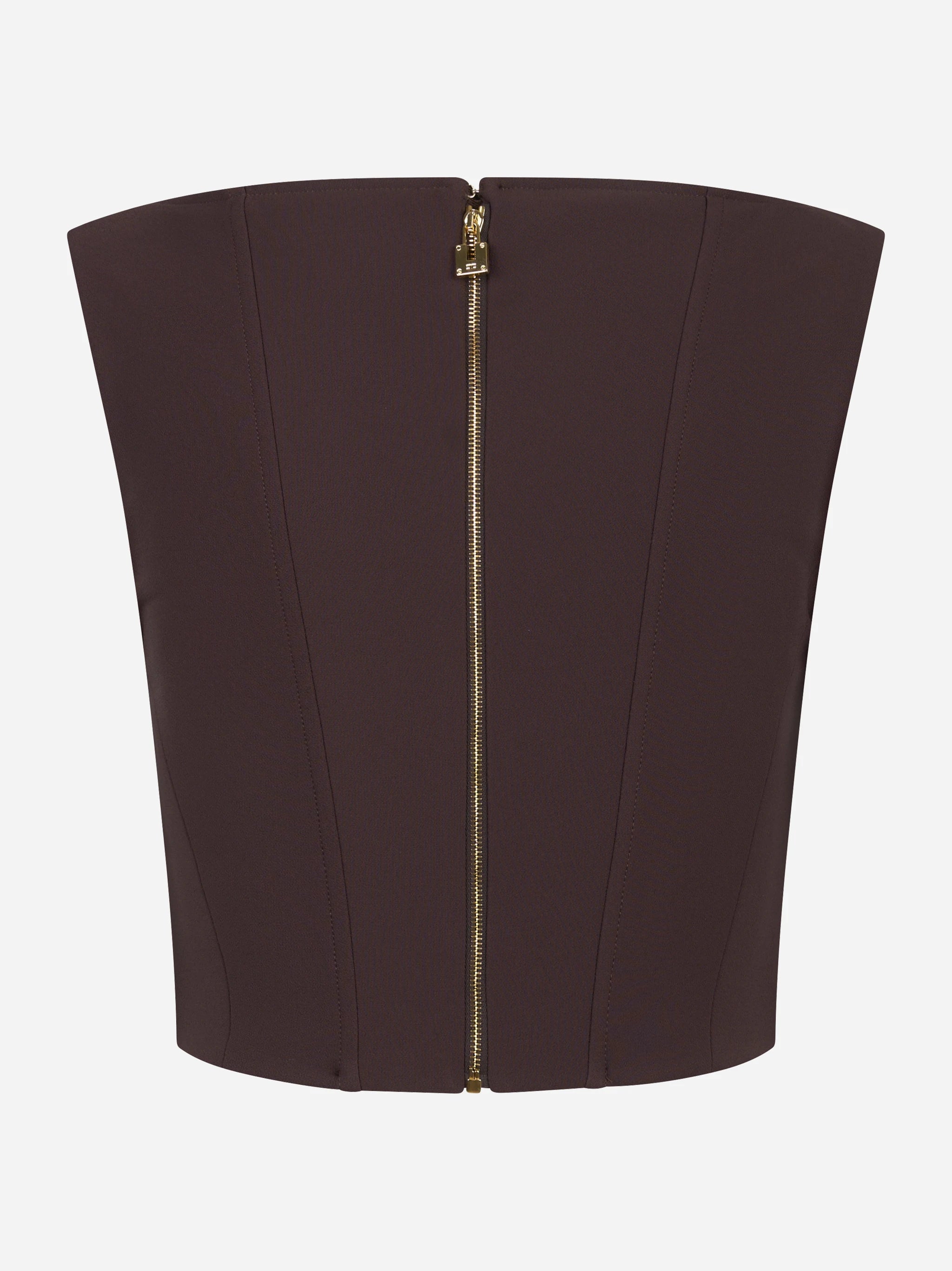 Top in doppio crepe stretch marrone