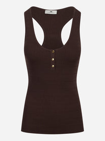 Top in maglia marrone a micro trecce