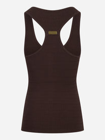 Top in maglia marrone a micro trecce
