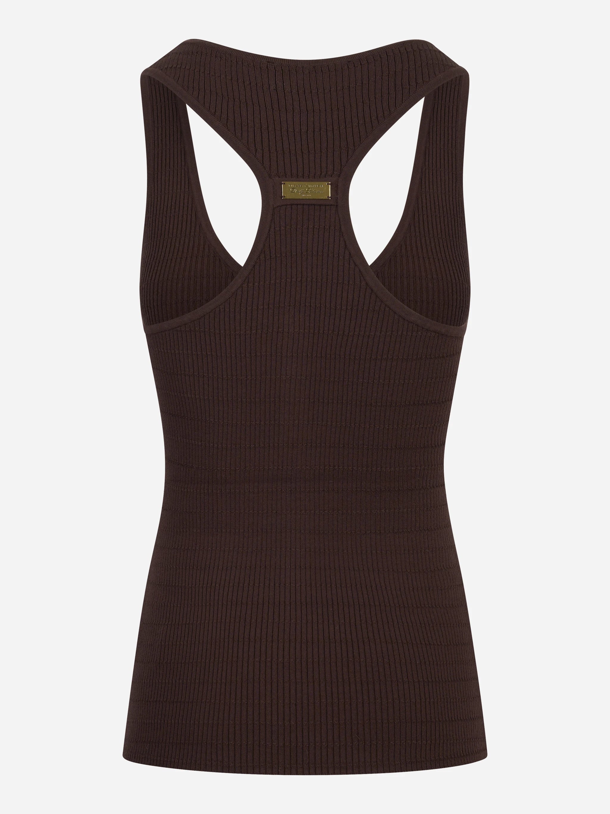 Top in maglia marrone a micro trecce
