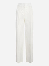 Pantalone in cotone bianco con motivo Gessato