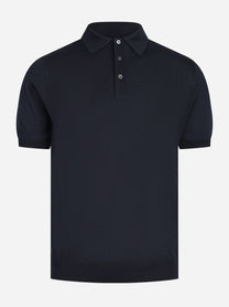 Polo manica corta in seta blu