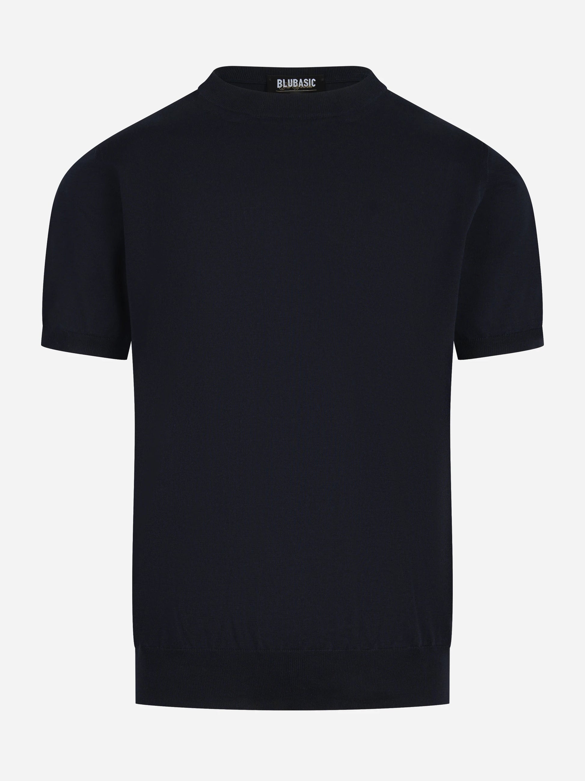 Maglia manica corta in cotone blu finezza 18