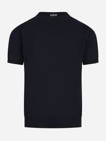Maglia manica corta in cotone blu finezza 18