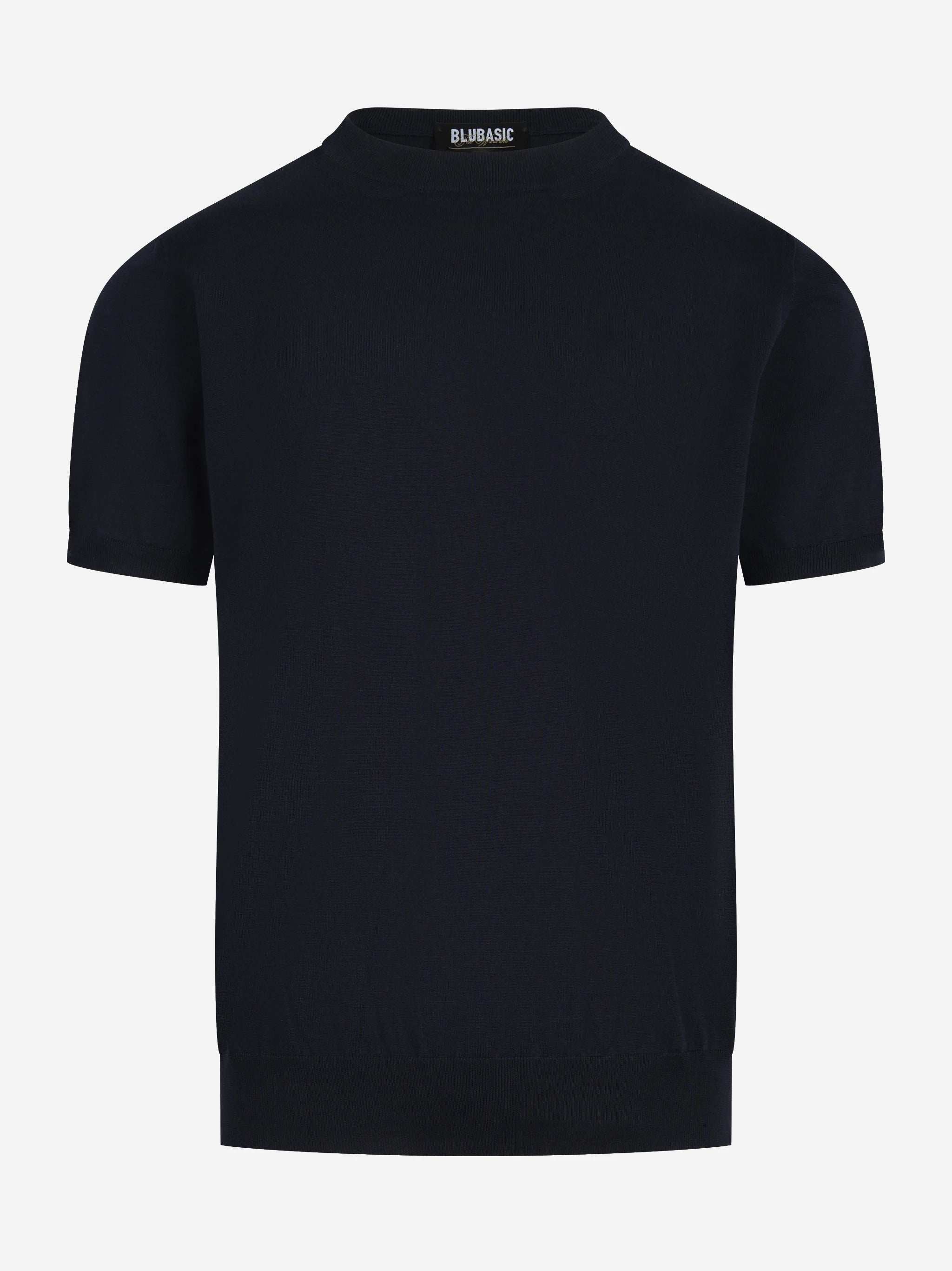 Maglia manica corta in cotone blu finezza 18