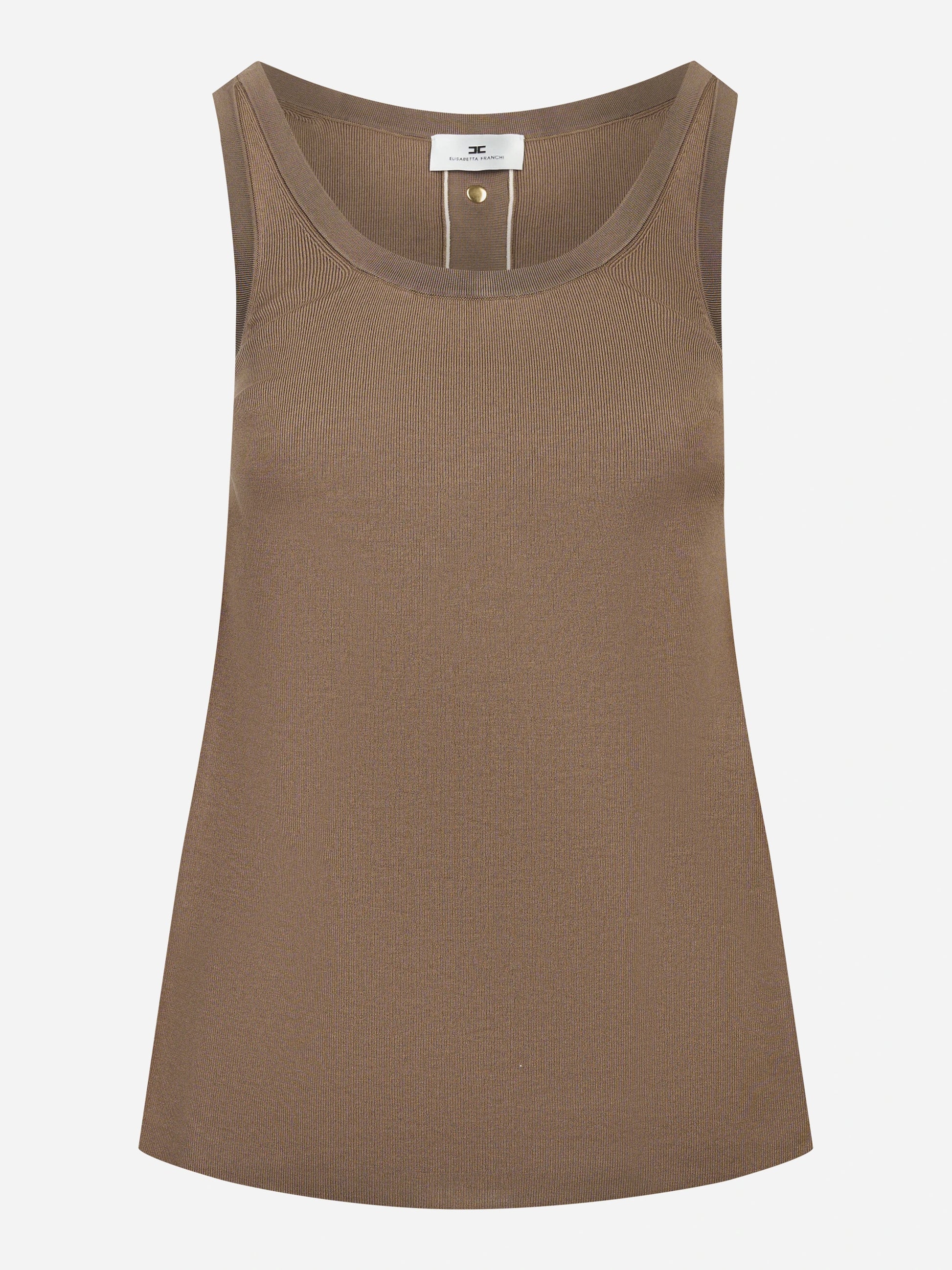 Top in maglia beige con bande in viscosa lucida