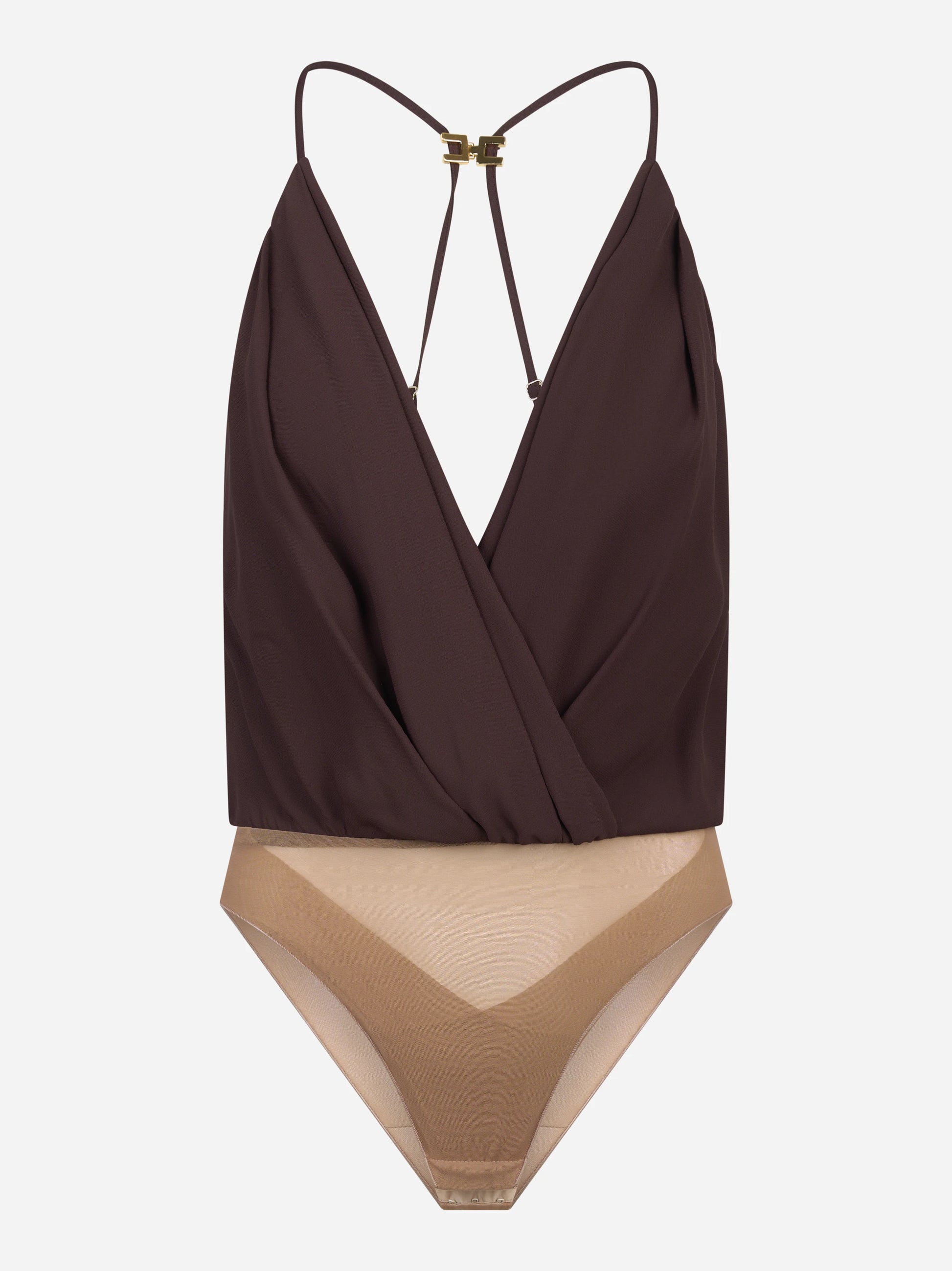 Body in georgette di viscosa marrone