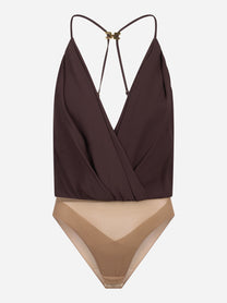 Body in georgette di viscosa marrone