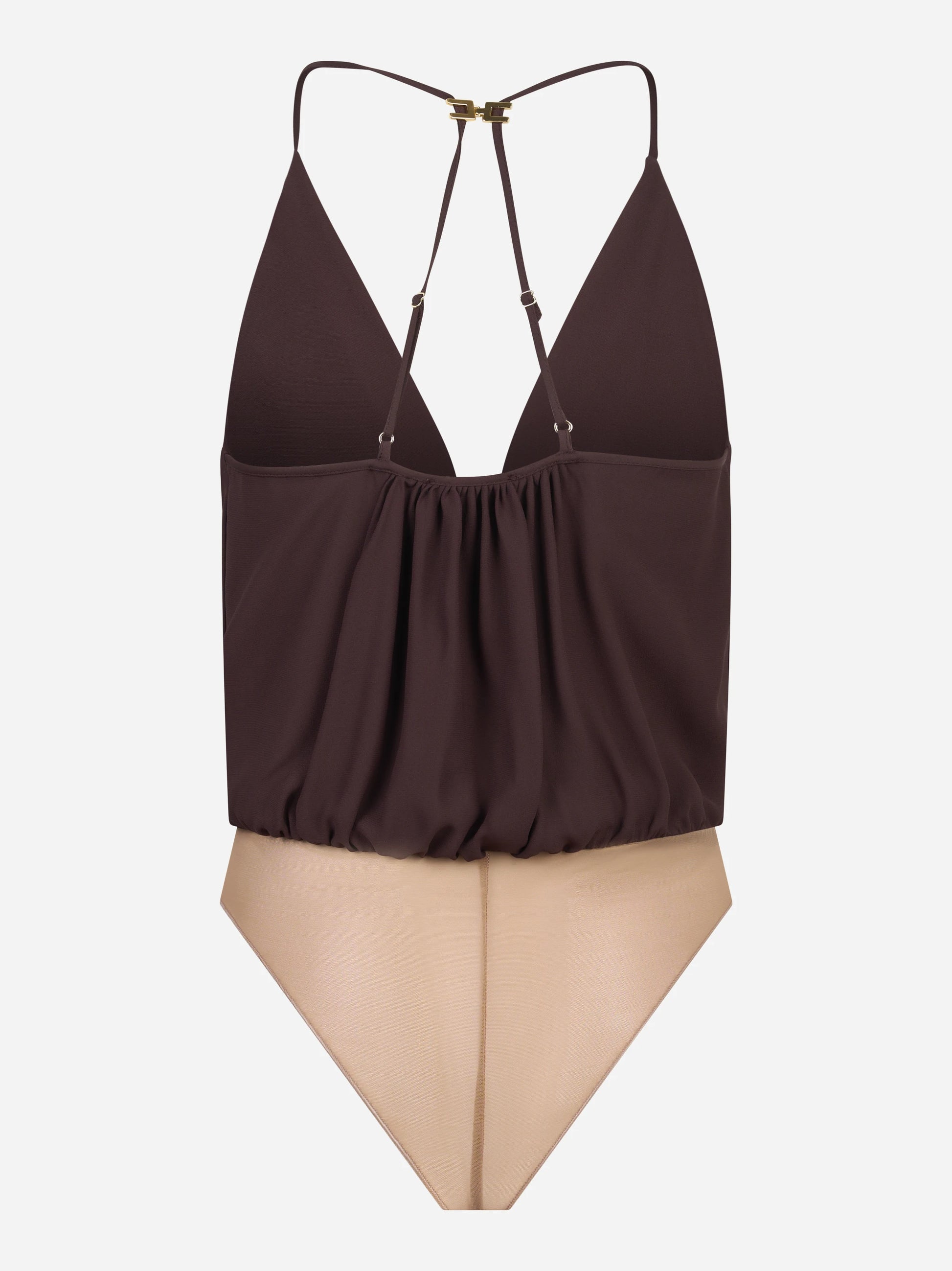 Body in georgette di viscosa marrone
